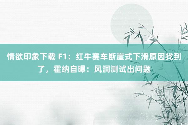 情欲印象下载 F1：红牛赛车断崖式下滑原因找到了，霍纳自曝：风洞测试出问题